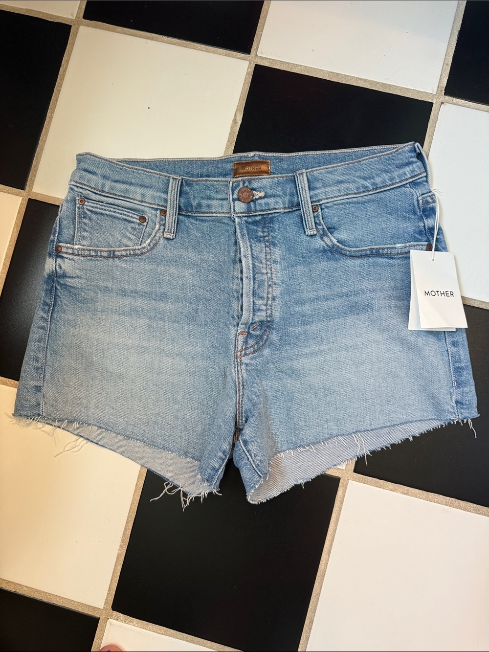 NWT MOTHER the Scrapper Cutoff Fray Shorts in Camera Obscura
